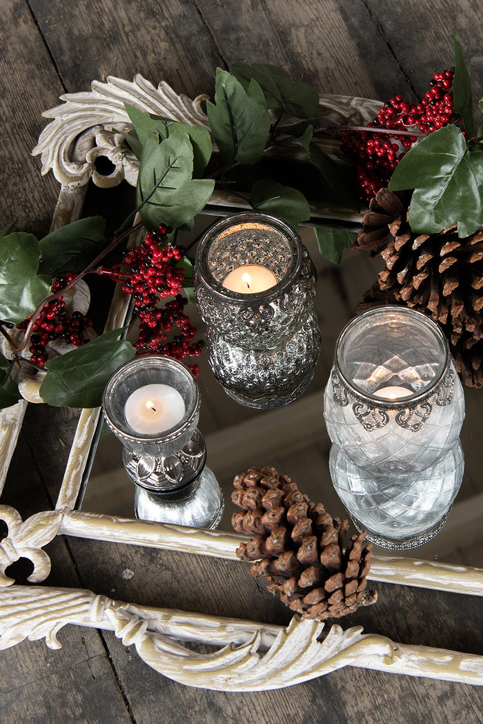 Clayre & Eef Theelichthouder Ø 9x11 cm Zilverkleurig Glas