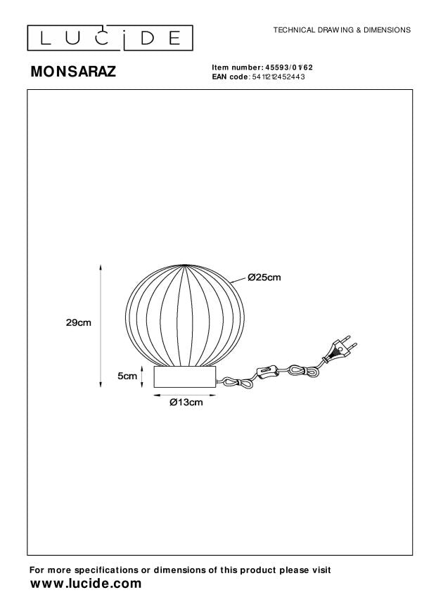 Lucide MONSARAZ Tafellamp - Amber