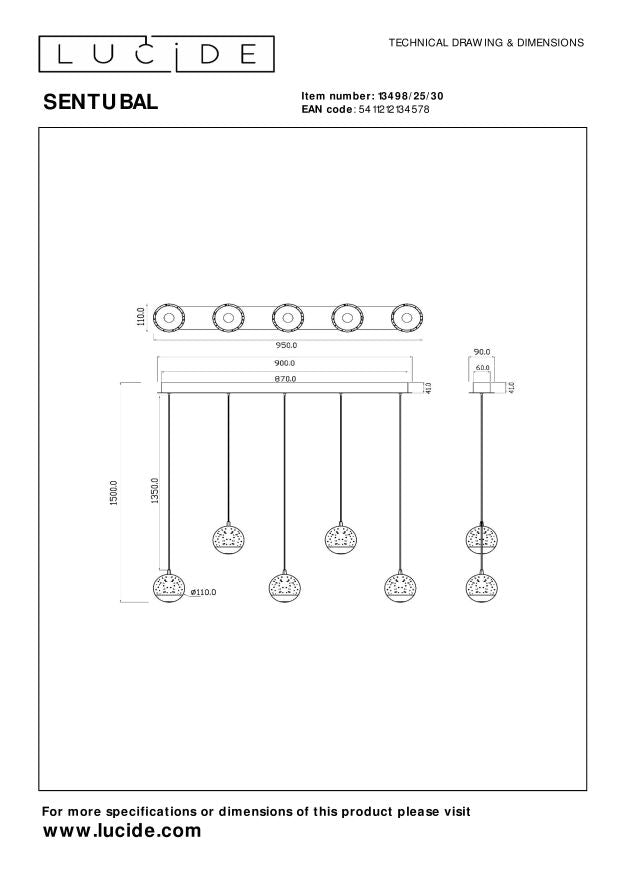 Lucide SENTUBAL Hanglamp - Zwart