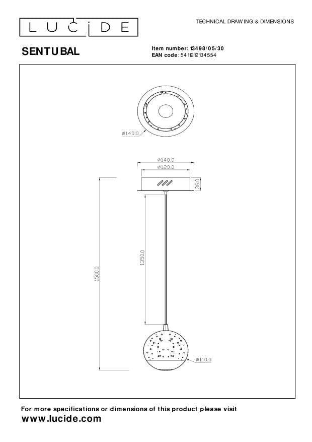 Lucide SENTUBAL Hanglamp - Zwart