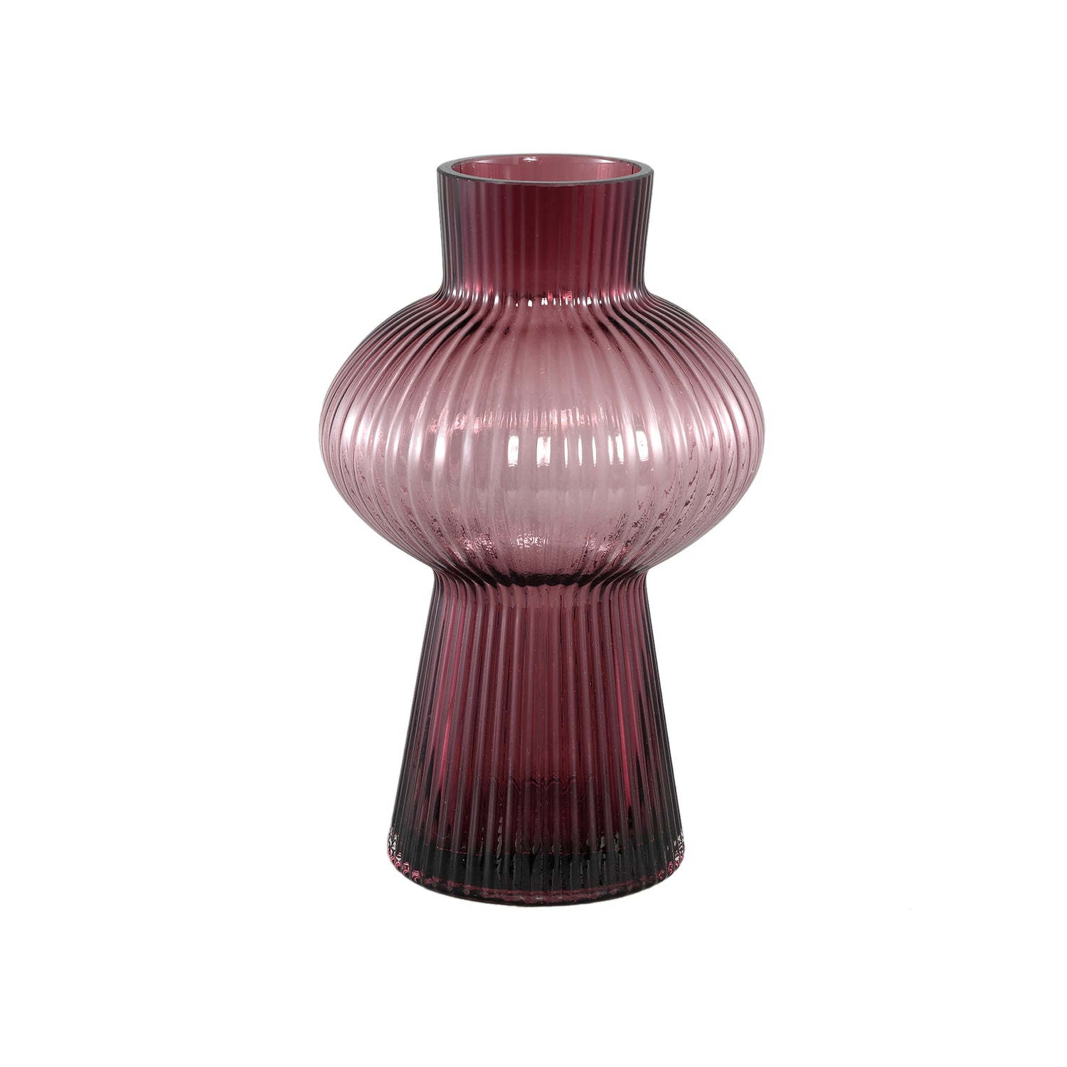 PTMD Anouk Purple solid glass vase ribbed round high