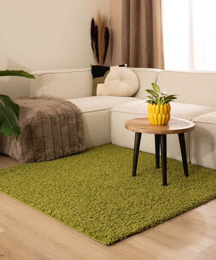 Tapeso Vierkant hoogpolig vloerkleed shaggy Trend effen - groen -
