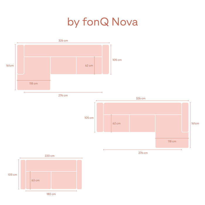 by fonQ Nova Hoekbank met Chaise Longue Rechts - Rib - Groen