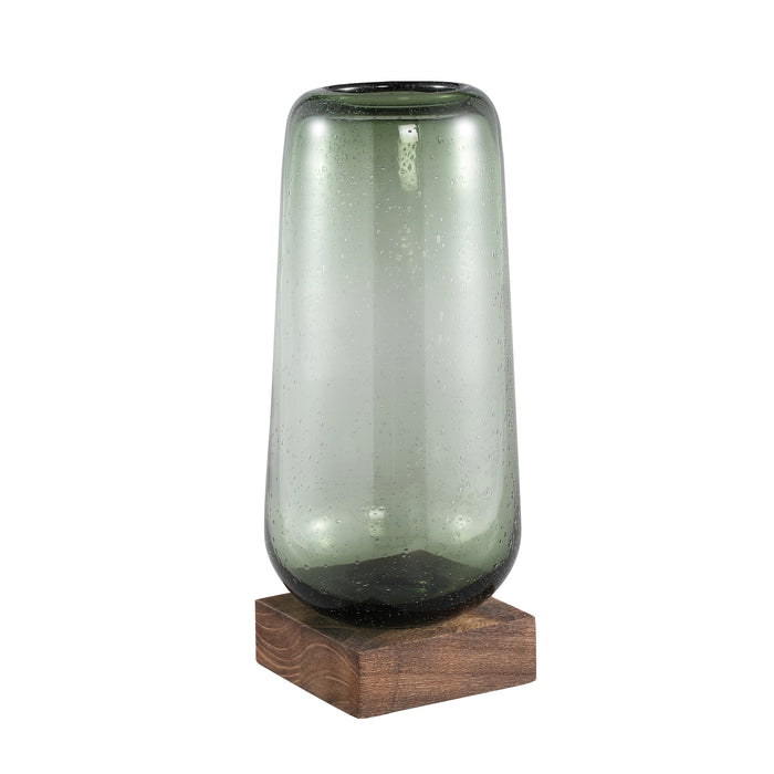 PTMD Kjelt Green glass vase on wooden base L