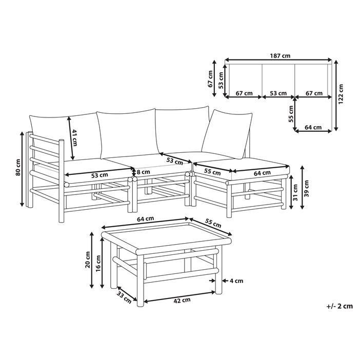 Beliani - CERRETO - Loungeset 4-zits hoekbank - Taupe - Bamboehout