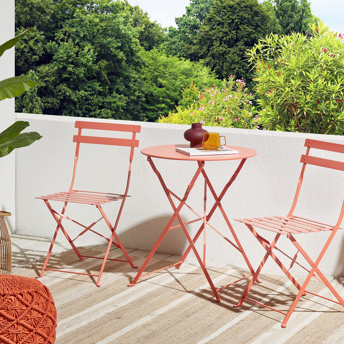 Beliani - FIORI - Bistroset voor 2 - Koraalrood - Staal