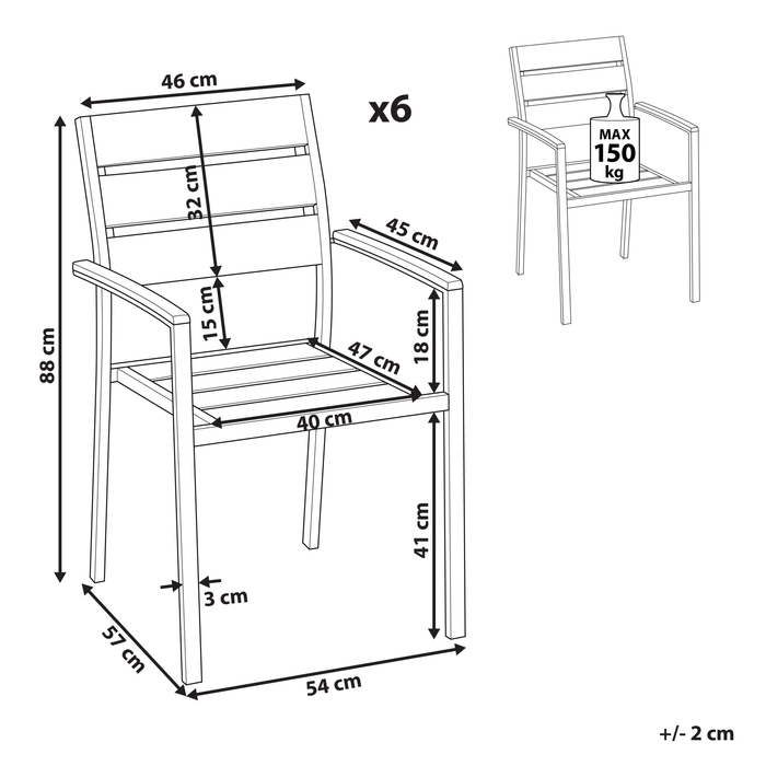 Beliani - VERNIO - Tuinstoel set van 6 - Zwart - Kunsthout|Aluminium