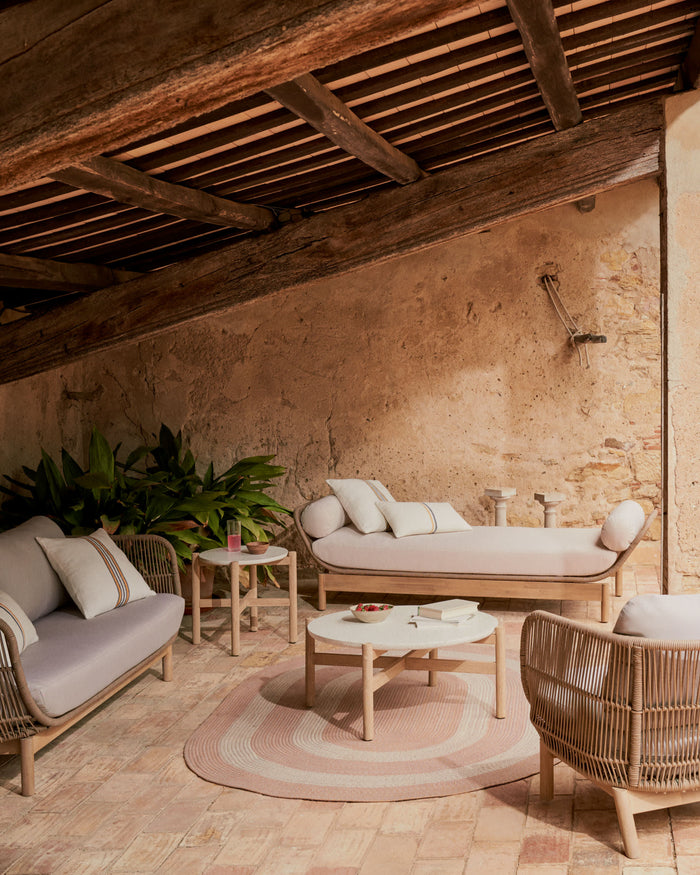 Kave Home - Ligstoel Catalina beige van touw en massief acaciahout FSC