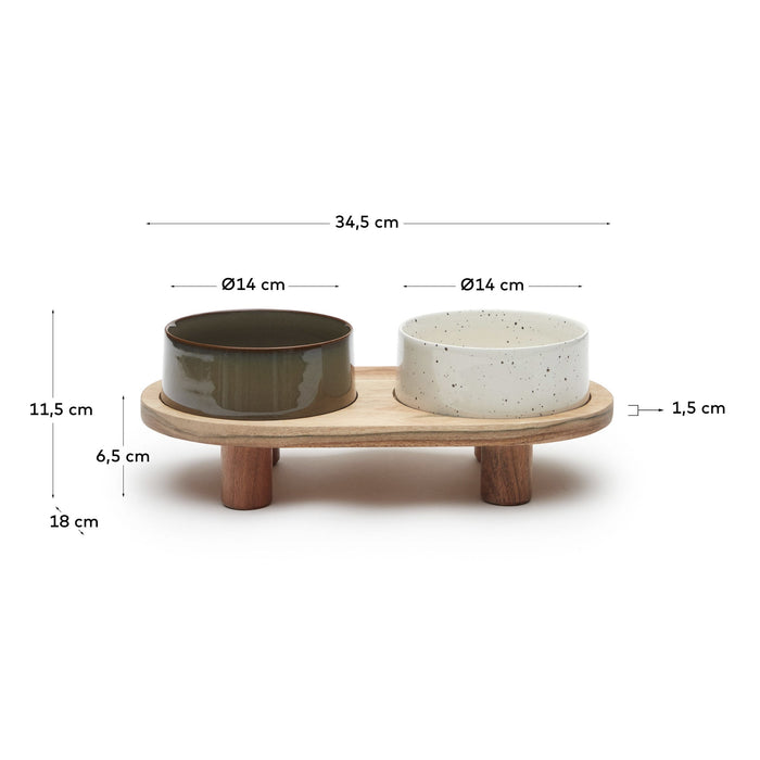Kave Home - Set van 2 houten voerbakjes met houten standaard voor