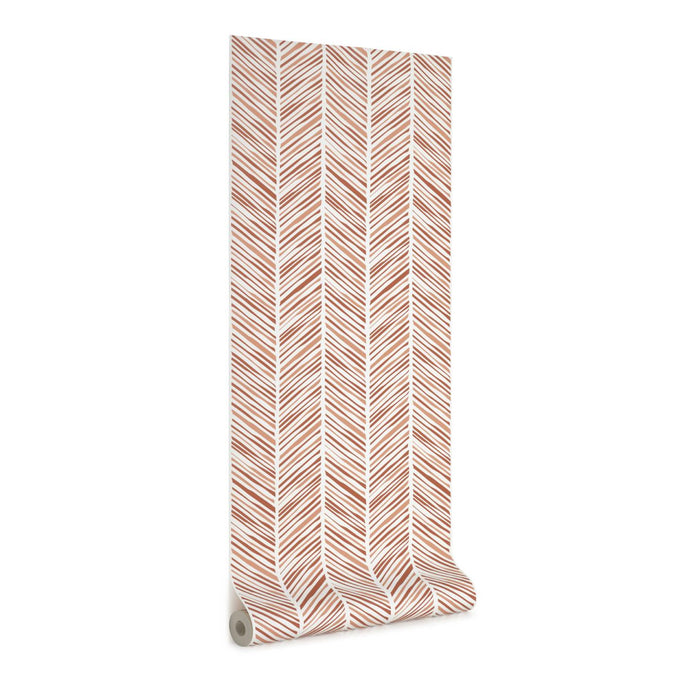 Kave Home - Uriana behangpapier in wit met bruine streepprint, 10 x