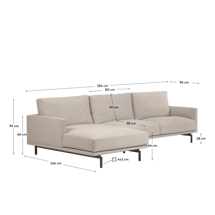 Kave Home - 3-zitsbank Galene beige linkse chaise longue 254 cm