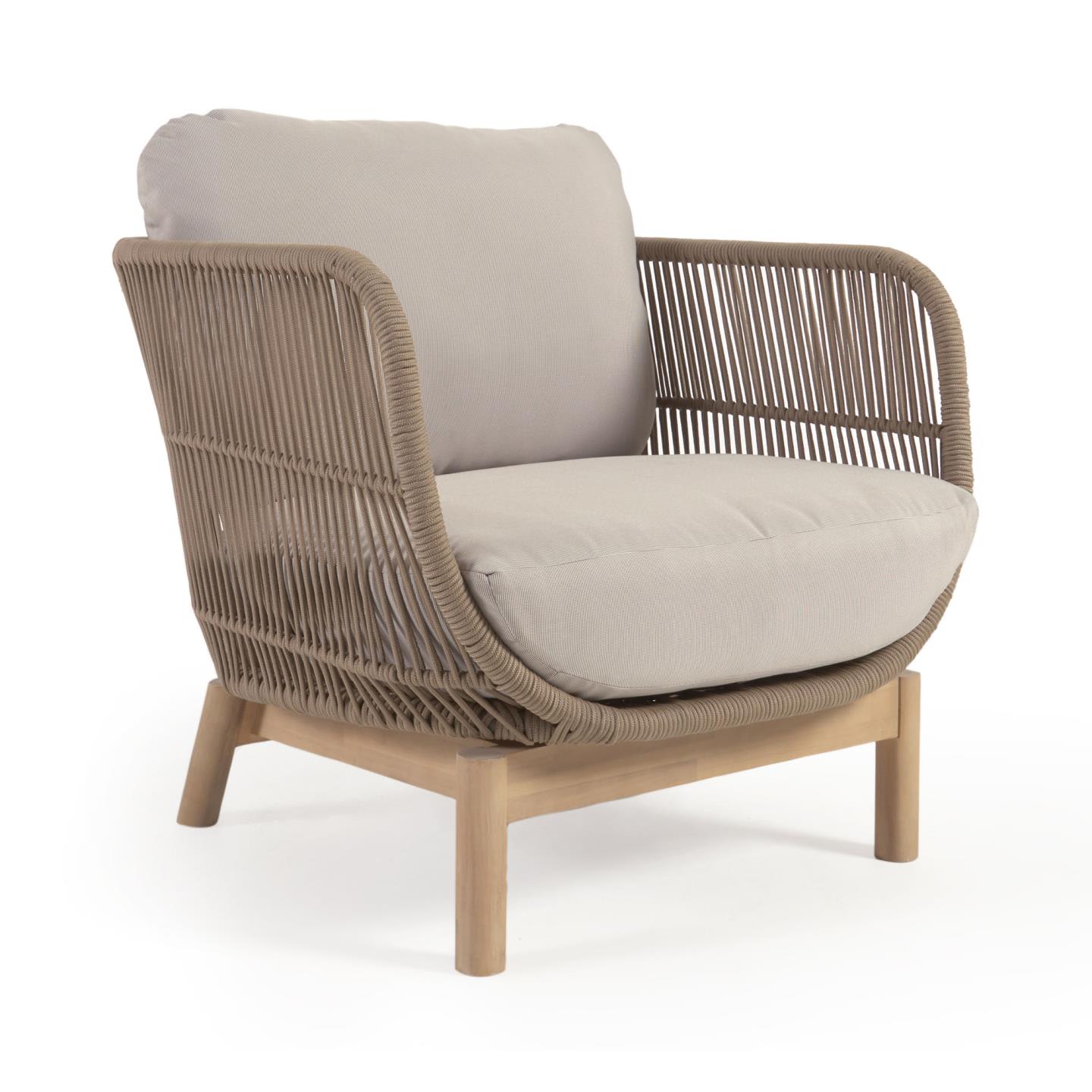Kave Home - Catalina fauteuil gemaakt met beige touw en FSC massief