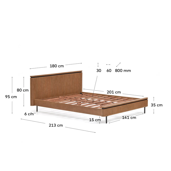 Kave Home - Licia bed van massief mangohout en zwart gelakt metaal,