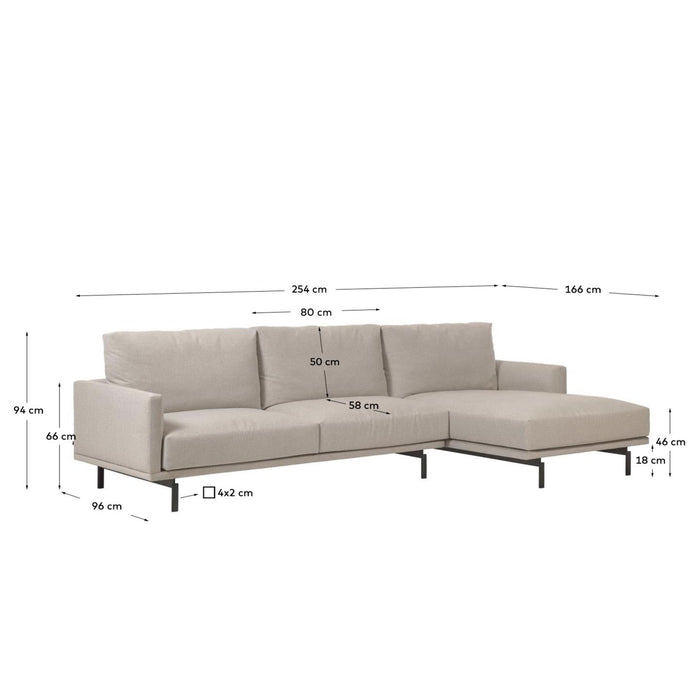 Kave Home - 3-zitsbank Galene beige rechtse chaise longue 254 cm
