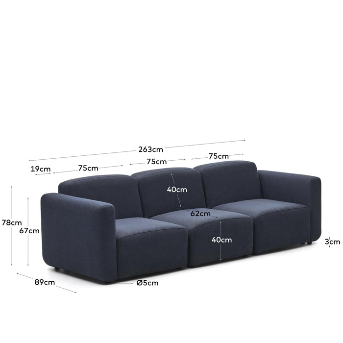 Kave Home - Neom modulaire bank 3 zits blauw 263 cm