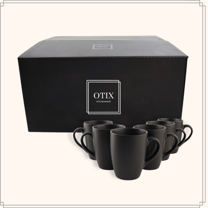 OTIX Koffiekopjes met Oor Set van 6 Koffietassen Mat Zwart 340ml EC...
