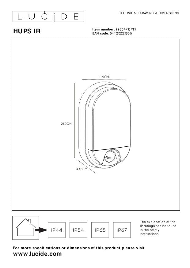 Lucide HUPS IR Wandlamp - Wit