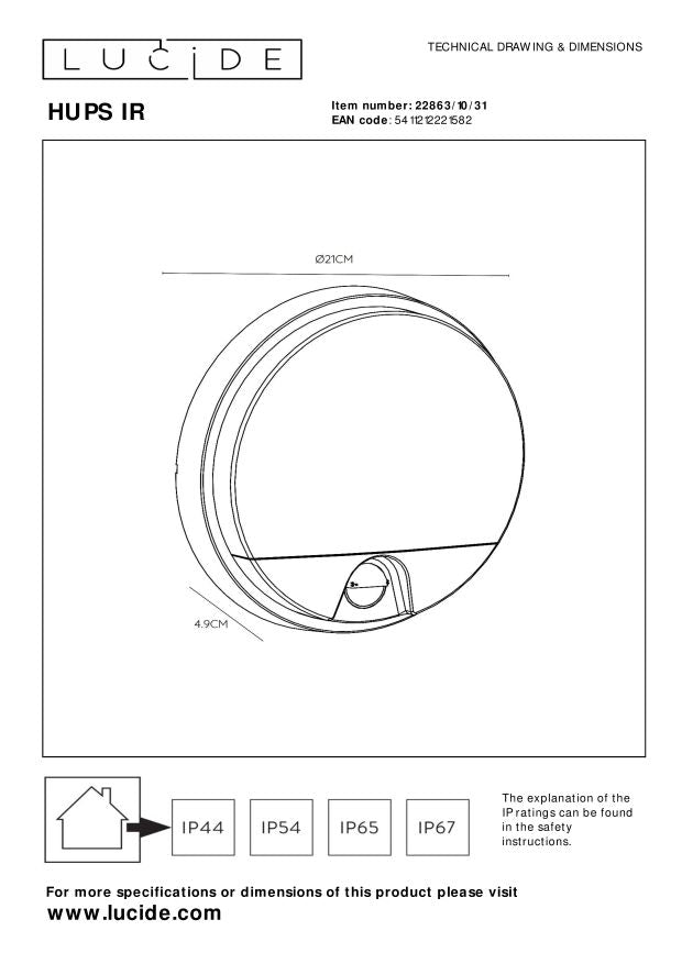 Lucide HUPS IR Wandlamp - Wit