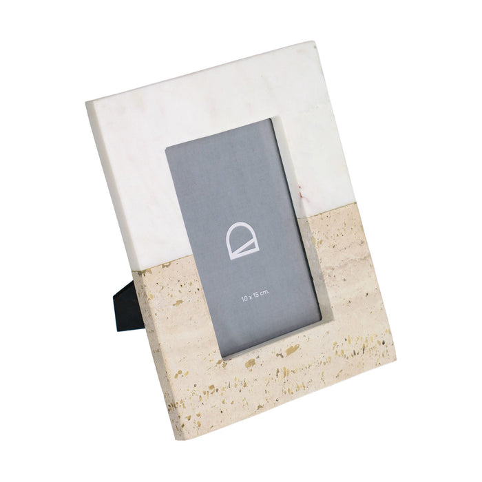 Kave Home - Fotolijst Uria in wit marmer en beige steen 23 x 18 cm