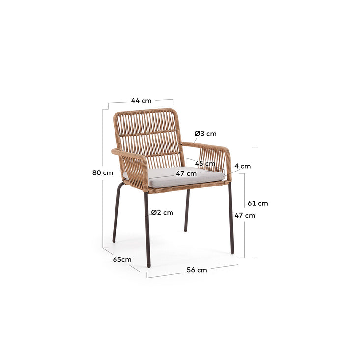 Kave Home - Samanta stoel in beige touw en gegalvaniseerde stalen
