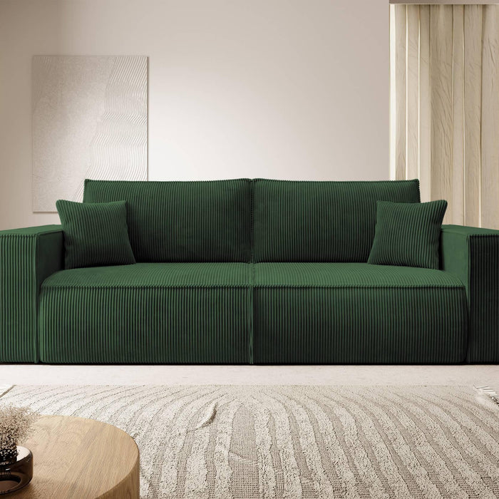 NADUVI Collection Galine 3-zitsbank met Slaapfunctie - Ribstof - Donkergroen