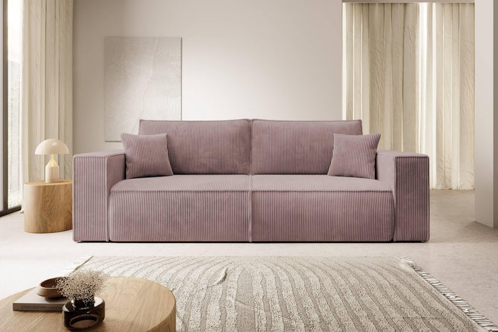 NADUVI Collection Galine 3-zitsbank met Slaapfunctie - Ribstof - Roze