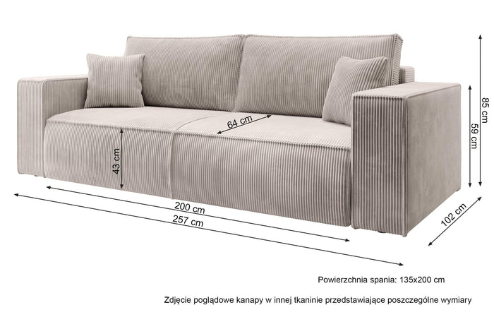 NADUVI Collection Galine 3-zitsbank met Slaapfunctie - Ribstof - Roze