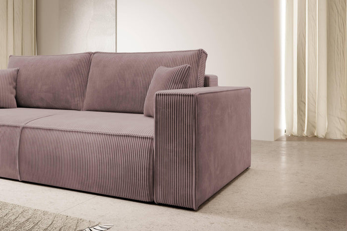 NADUVI Collection Galine 3-zitsbank met Slaapfunctie - Ribstof - Roze