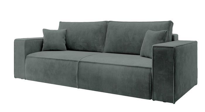 NADUVI Collection Galine 3-zitsbank met Slaapfunctie - Ribstof - Donkergrijs