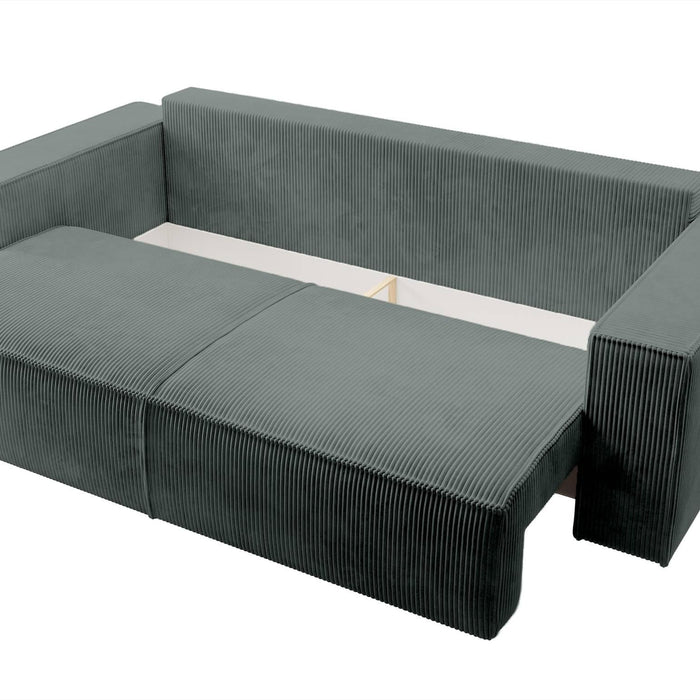 NADUVI Collection Galine 3-zitsbank met Slaapfunctie - Ribstof - Donkergrijs