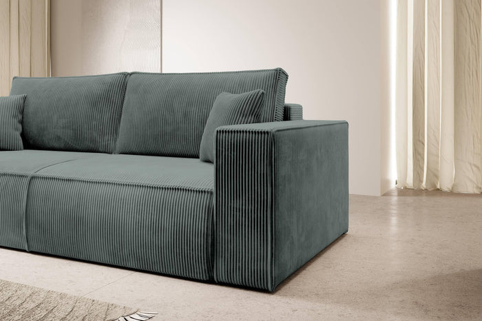 NADUVI Collection Galine 3-zitsbank met Slaapfunctie - Ribstof - Donkergrijs