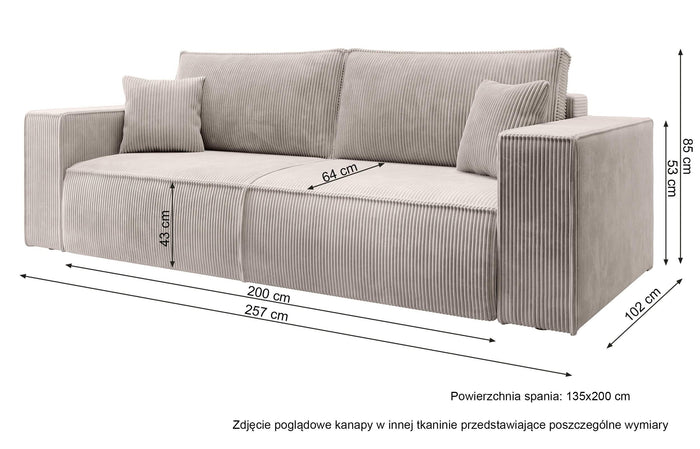 NADUVI Collection Galine 3-zitsbank met Slaapfunctie - Ribstof - Donkergrijs