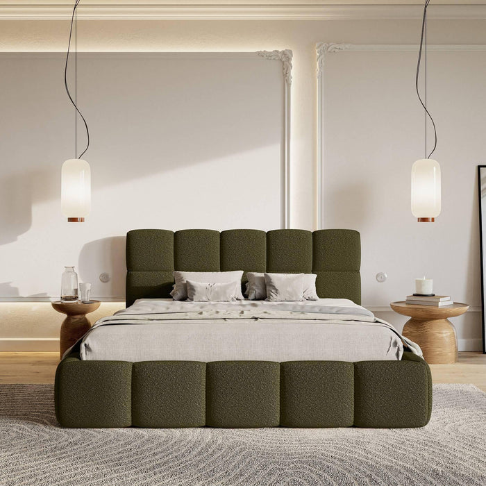 NADUVI Collection Chloe Bedframe 160 x 200 cm - met Opbergvak - Bouclé - Olijfgroen