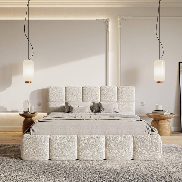 NADUVI Collection Chloe Bedframe 180 x 200 cm - met Opbergvak - Bouclé - Lichtbeige