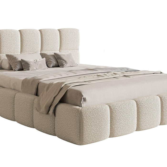 NADUVI Collection Chloe Bedframe 140 x 200 cm - met Opbergvak - Bouclé - Lichtbeige