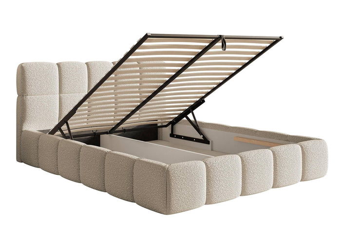 NADUVI Collection Chloe Bedframe 140 x 200 cm - met Opbergvak - Bouclé - Lichtbeige