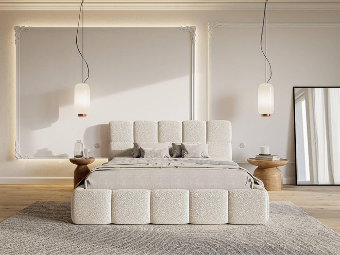 NADUVI Collection Chloe Bedframe 140 x 200 cm - met Opbergvak - Bouclé - Lichtbeige
