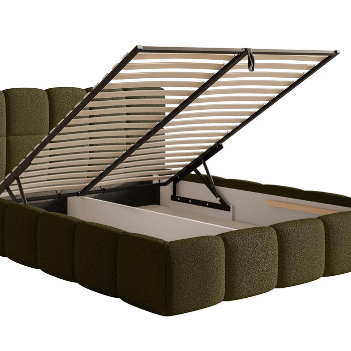 NADUVI Collection Chloe Bedframe 180 x 200 cm - met Opbergvak - Bouclé - Olijfgroen