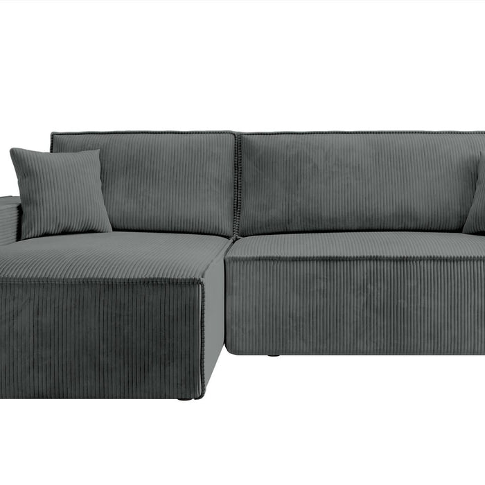 NADUVI Collection Galine Hoekbank met Hoekbank met Chaise Longue Links met Slaapfunctie - Ribstof - Donkergrijs