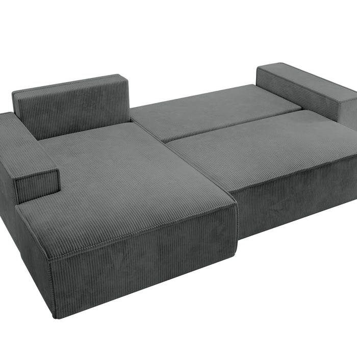 NADUVI Collection Galine Hoekbank met Hoekbank met Chaise Longue Links met Slaapfunctie - Ribstof - Donkergrijs