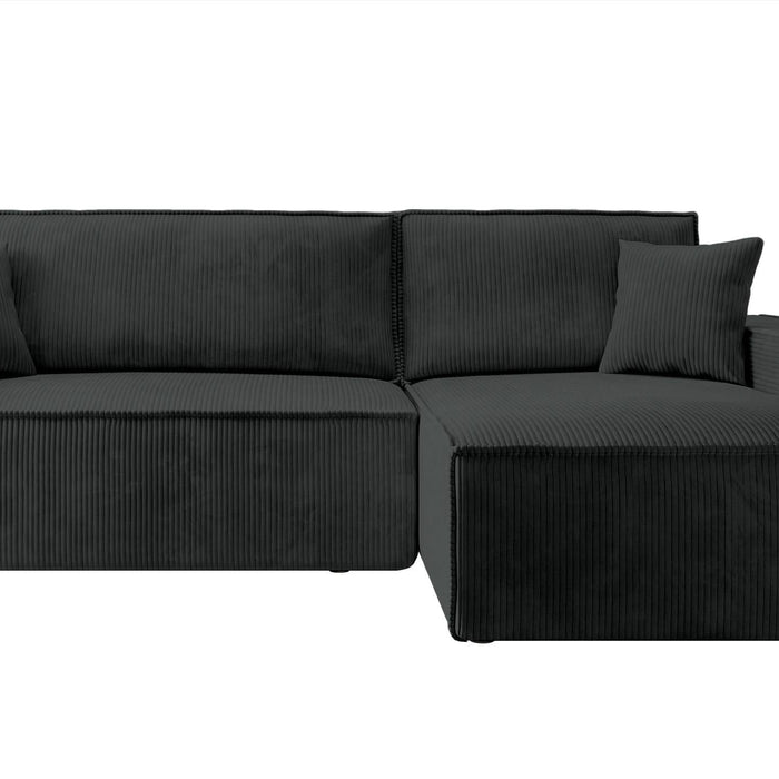 NADUVI Collection Galine Hoekbank met Chaise Longue Rechts met Slaapfunctie - Ribstof - Zwart