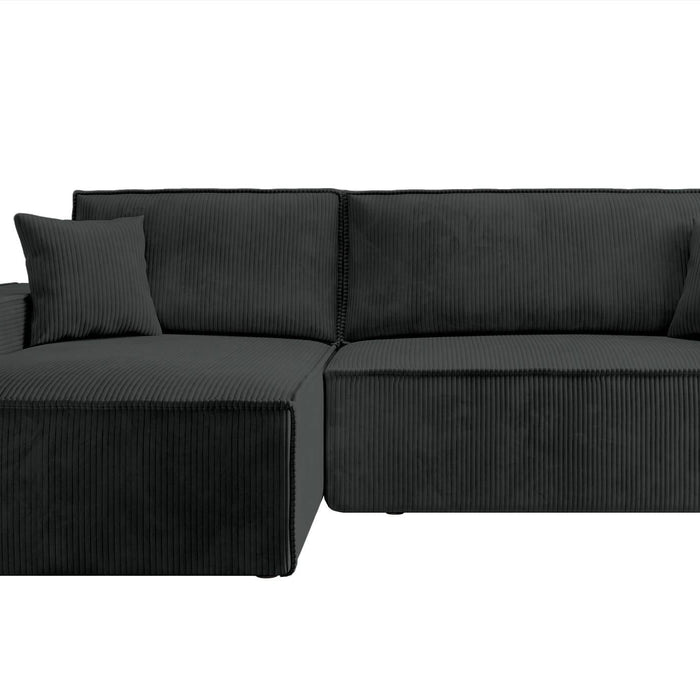 NADUVI Collection Galine Hoekbank met Chaise Longue Links met Slaapfunctie - Ribstof - Zwart