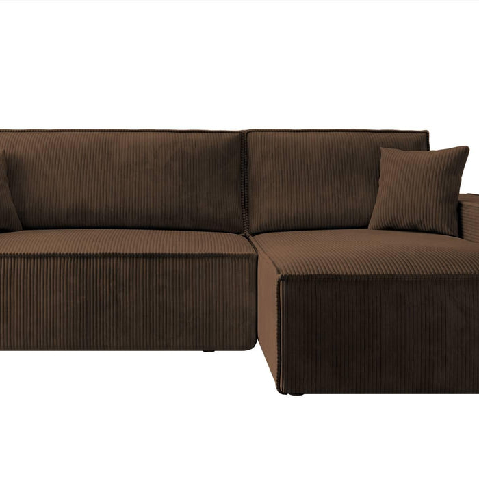 NADUVI Collection Galine Hoekbank met Chaise Longue Rechts met Slaapfunctie - Ribstof - Bruin