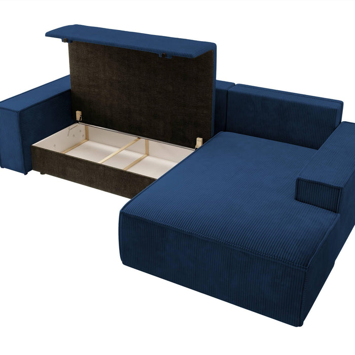 NADUVI Collection Galine Hoekbank met Chaise Longue Rechts met Slaapfunctie - Ribstof - Donkerblauw