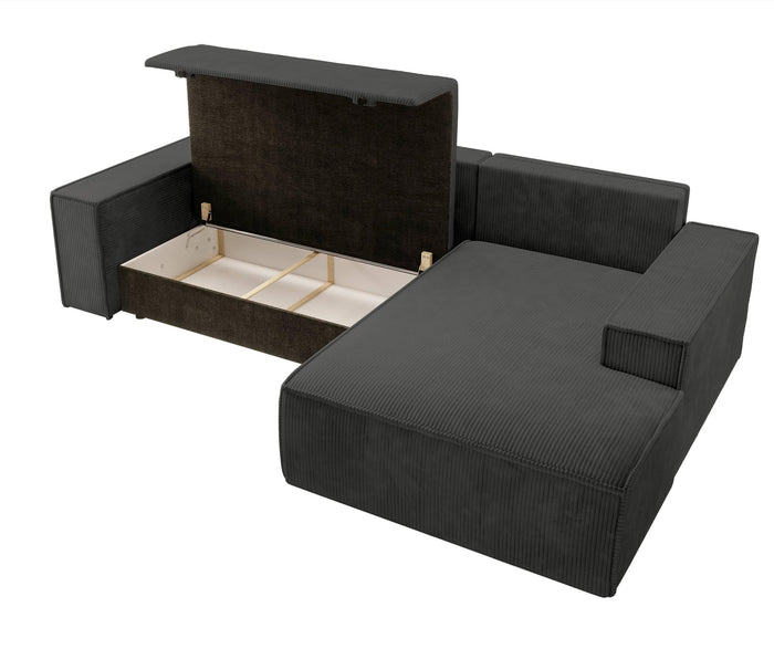 NADUVI Collection Galine Hoekbank met Chaise Longue Rechts met Slaapfunctie - Ribstof - Antraciet