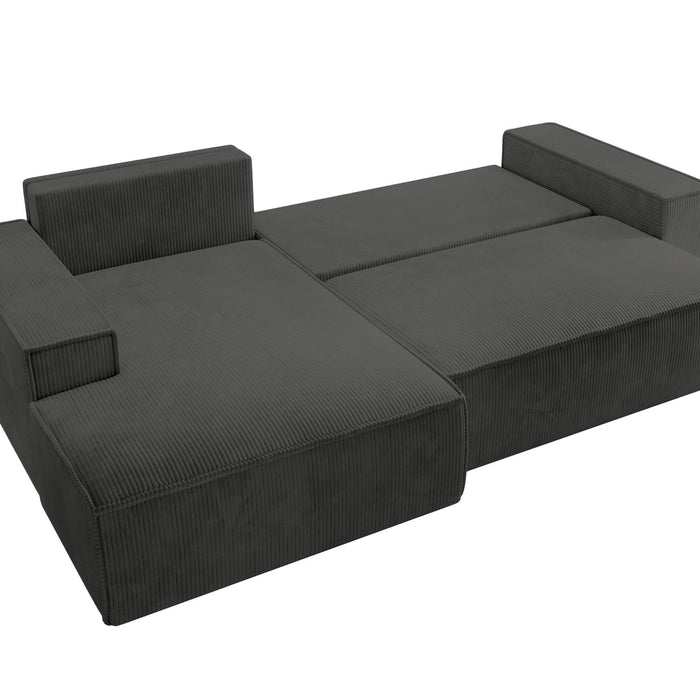 NADUVI Collection Galine Hoekbank met Chaise Longue Links met Slaapfunctie - Ribstof - Antraciet