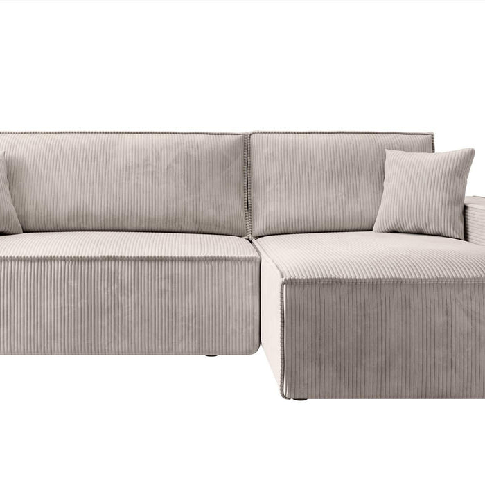 NADUVI Collection Galine Hoekbank met Chaise Longue Rechts met Slaapfunctie - Ribstof - Crème