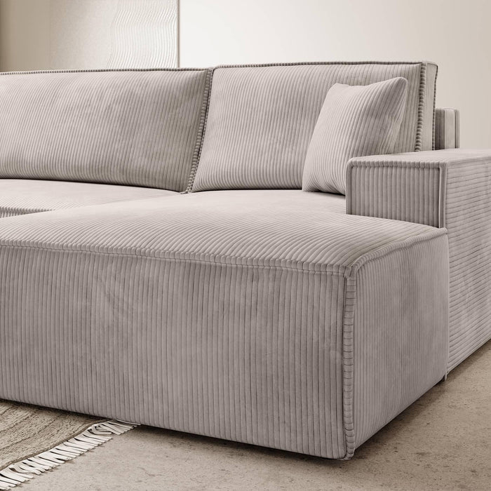 NADUVI Collection Galine Hoekbank met Chaise Longue Rechts met Slaapfunctie - Ribstof - Crème