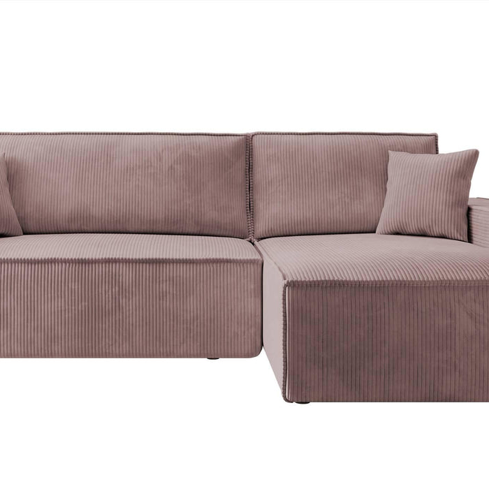 NADUVI Collection Galine Hoekbank met Chaise Longue Rechts met Slaapfunctie - Ribstof - Roze