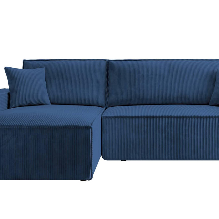 NADUVI Collection Galine Hoekbank met Chaise Longue Links met Slaapfunctie - Ribstof - Donkerblauw